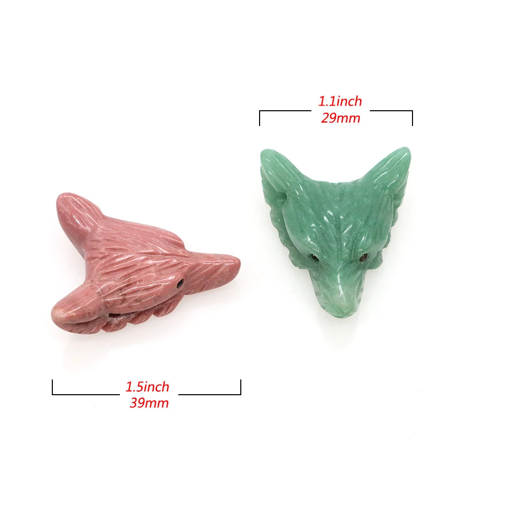 1.5" Wolf Head Stone Pendant Natural Healing Reiki Crystal Quartz Accessories DIY Handcrafts Animal Jewelry Necklace Decoration