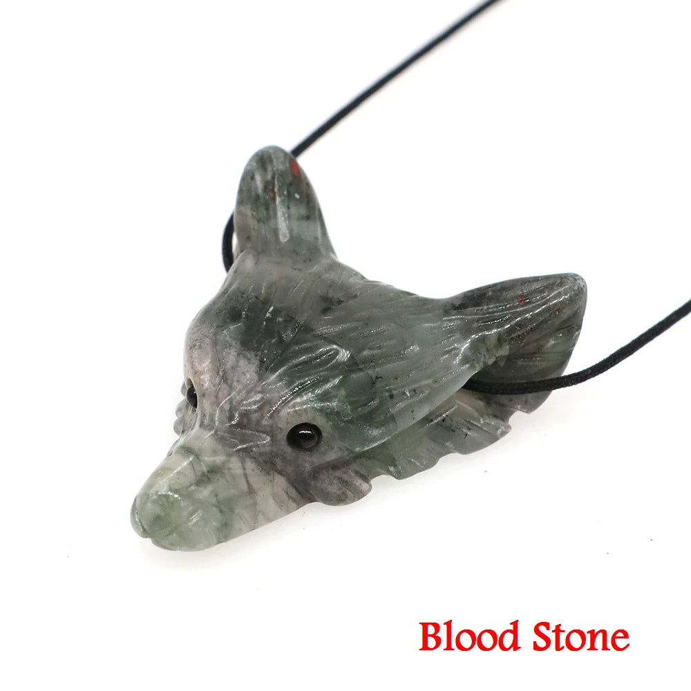 1.5" Wolf Head Stone Pendant Natural Healing Reiki Crystal Quartz Accessories DIY Handcrafts Animal Jewelry Necklace Decoration