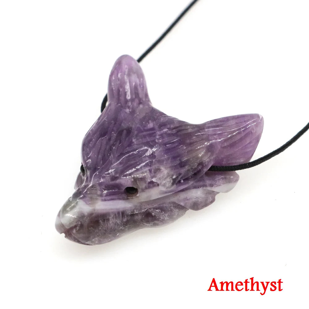 1.5" Wolf Head Stone Pendant Natural Healing Reiki Crystal Quartz Accessories DIY Handcrafts Animal Jewelry Necklace Decoration