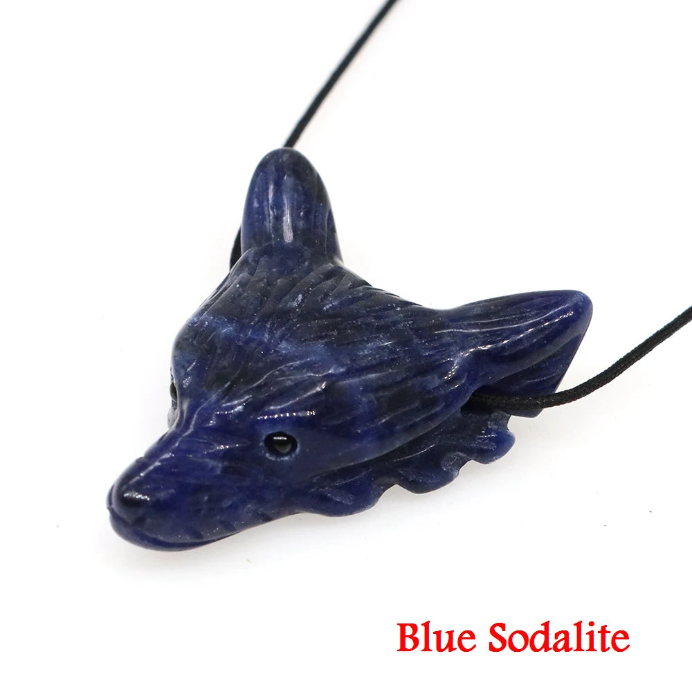 1.5" Wolf Head Stone Pendant Natural Healing Reiki Crystal Quartz Accessories DIY Handcrafts Animal Jewelry Necklace Decoration