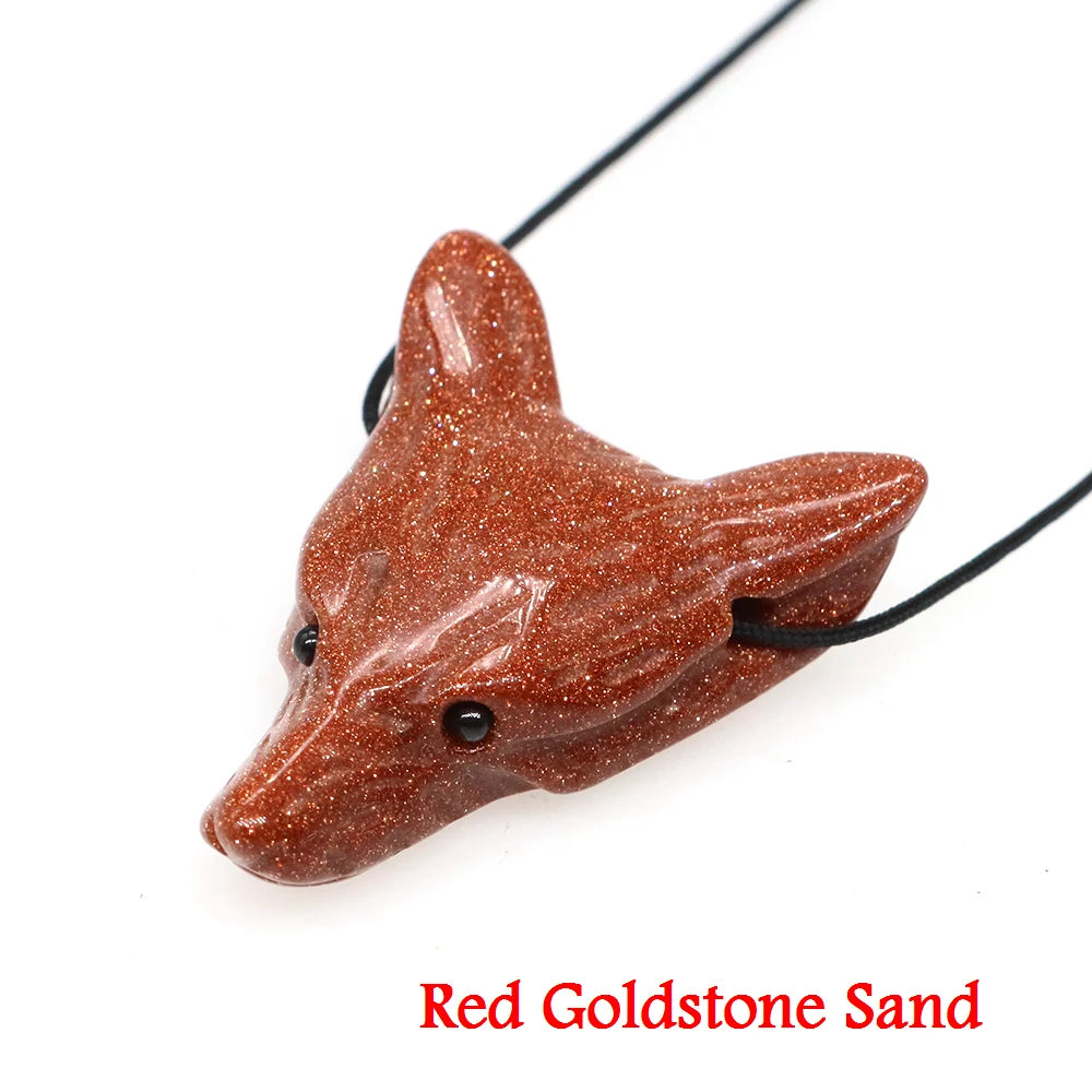 1.5" Wolf Head Stone Pendant Natural Healing Reiki Crystal Quartz Accessories DIY Handcrafts Animal Jewelry Necklace Decoration