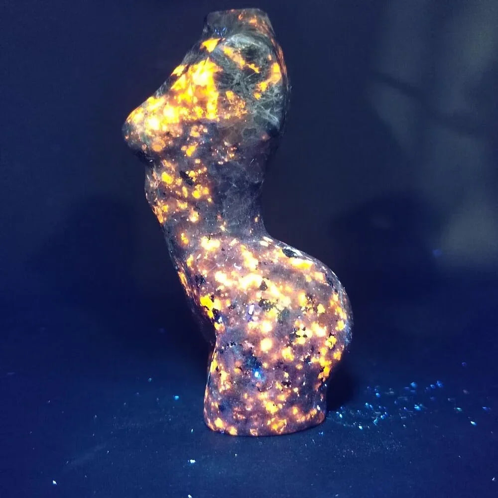 Natural Crystal Goddess Yooperlite Statue Powerful Chakra Energy Wicca Flame Stones Woman Torso Healing Spiritual Witchcraft